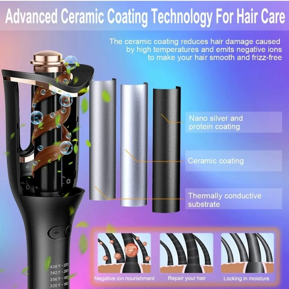 Automatic Hair Curler, Curling Iron 1 inch Large Rotating Barrel,‎ 4 Temperature